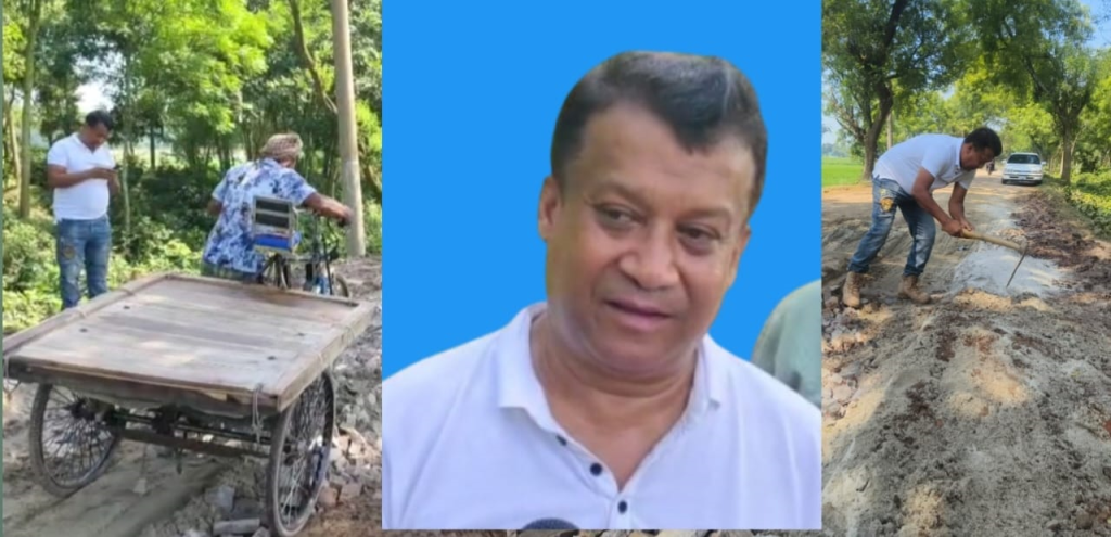 পবায় নিজ উদ্যোগে রাস্তা সংস্কারে ব্যবসায়ী উজ্জ্বল 4 img